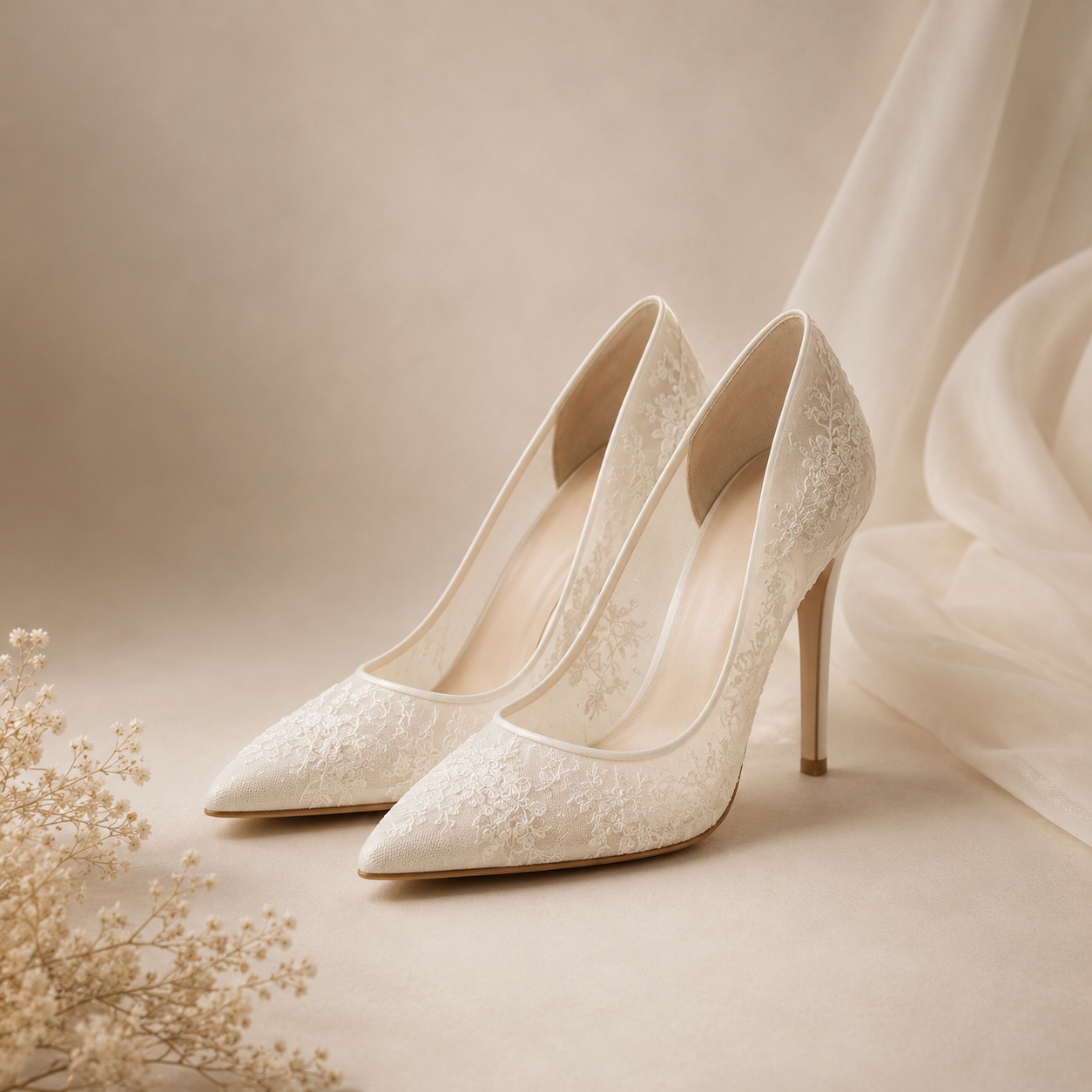 A pair of white wedding shoes