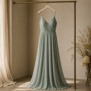 A teal coloured bridesmaids dress