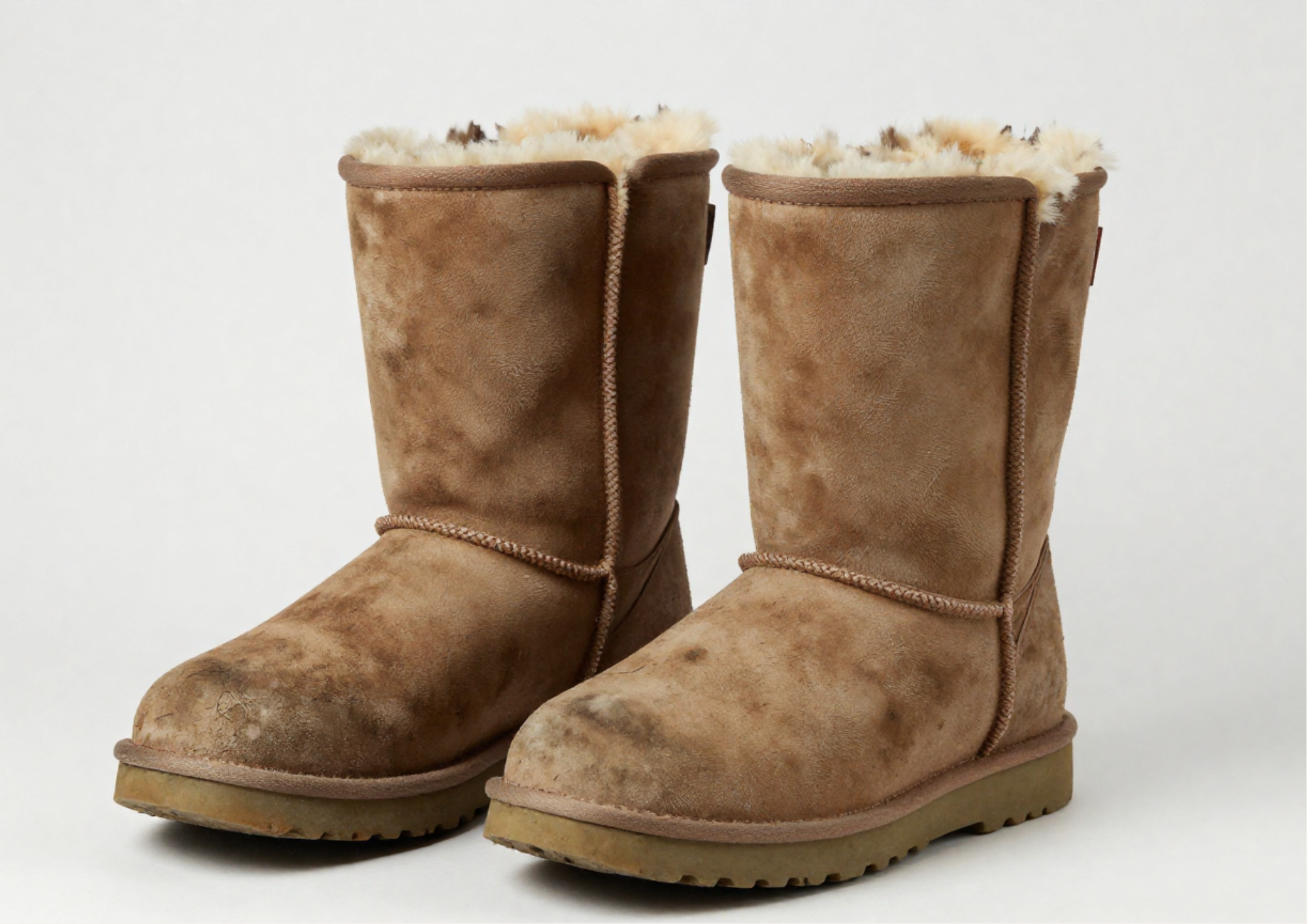 A pair of dirty suede boots