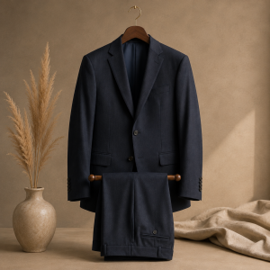 A two piece wedding suit on hangers