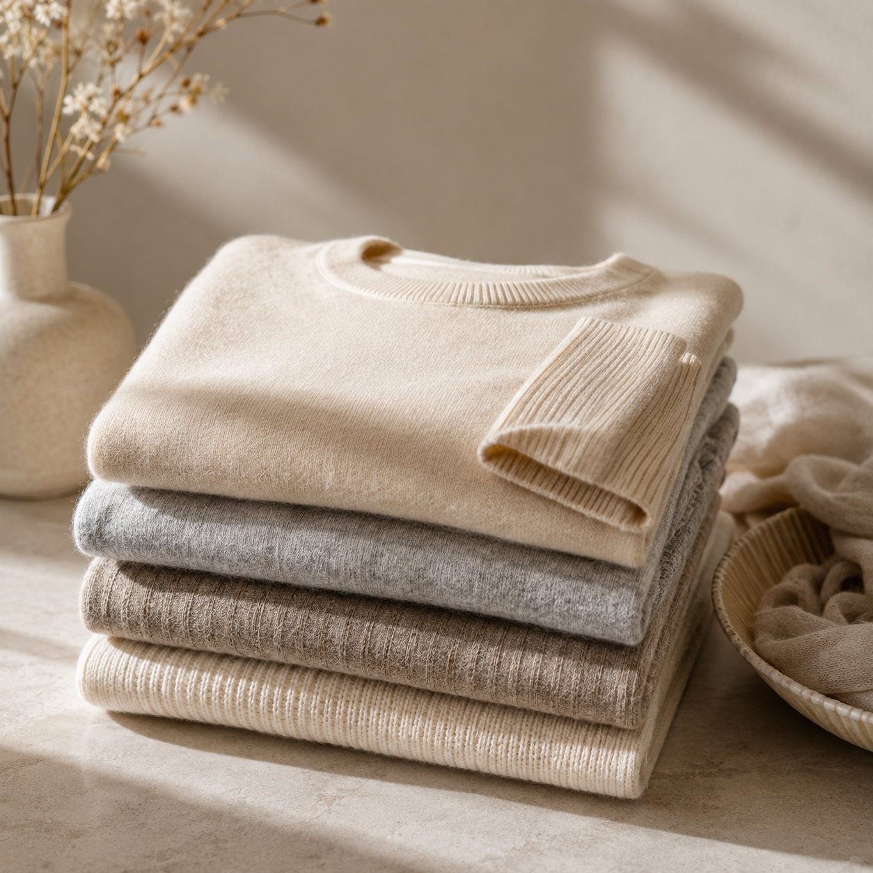 A pile of cashmere sweaters