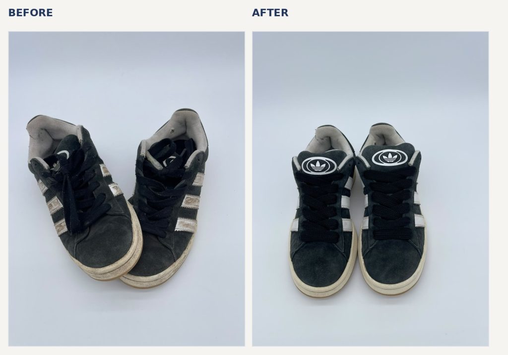 Adidas suede trainers before and after Re:Finery cleaning