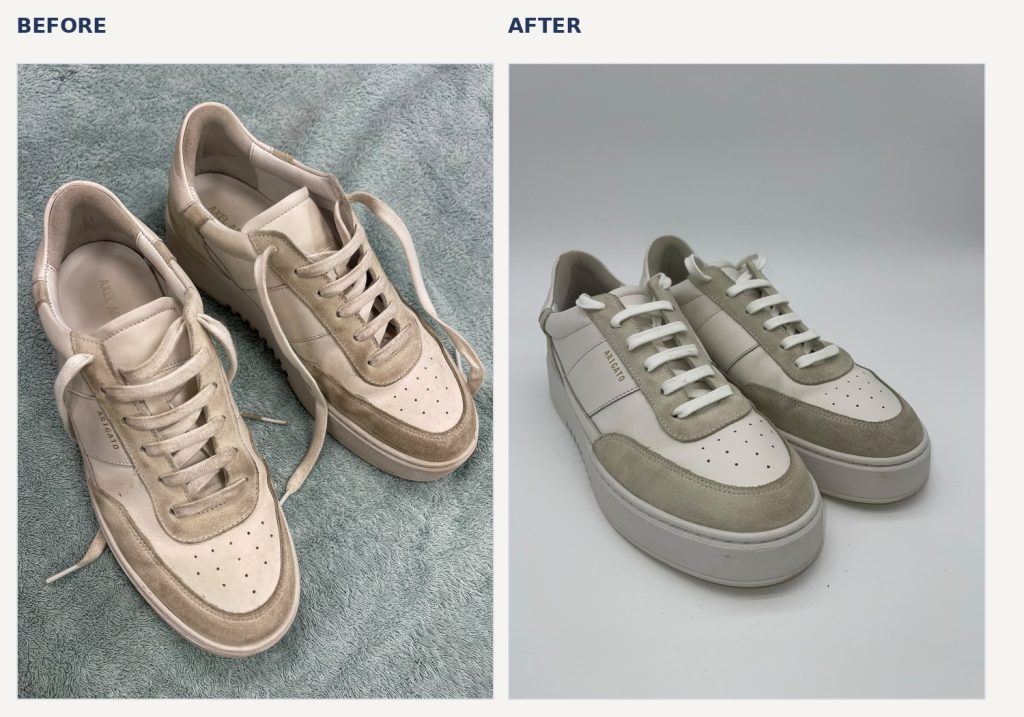 Axel Arigato trainers before and after Re:Finery cleaning