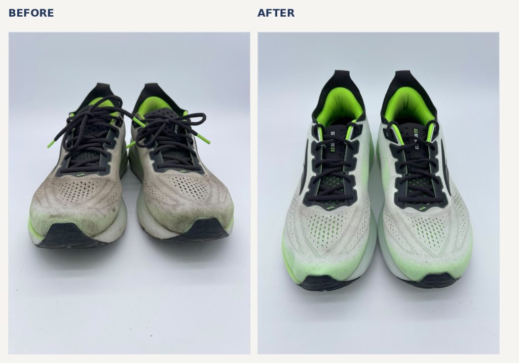 Brooks running trainers before and after Re:Finery cleaning