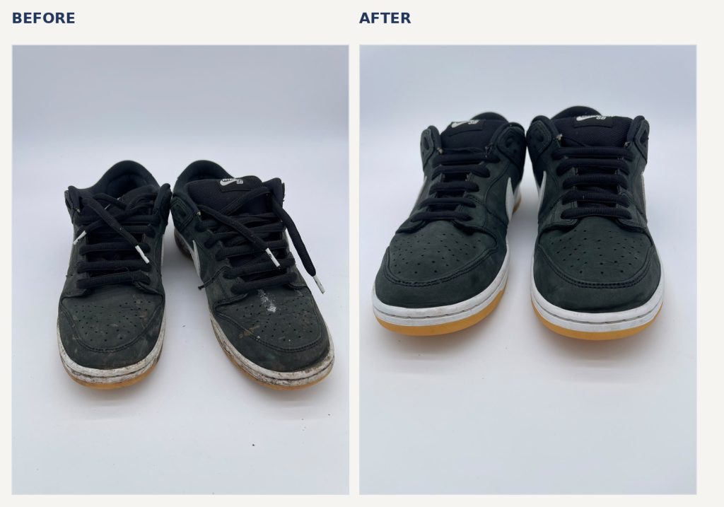 Nike SB trainers before and after Re:Finery cleaning