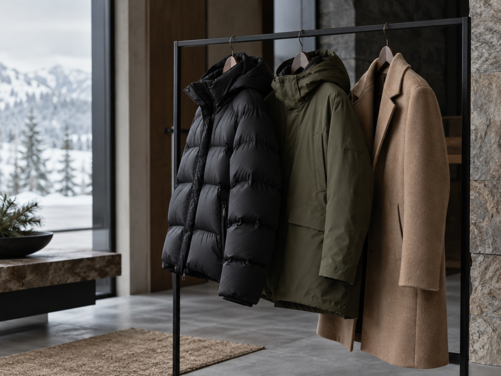 Outerwear garments on rail